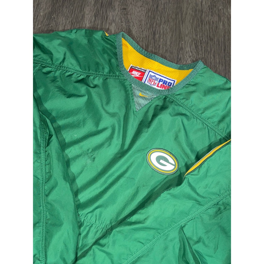 Nike Mens Large Green Windbreaker Green Bay Packers NFL Pro Line Pullover V-Neck